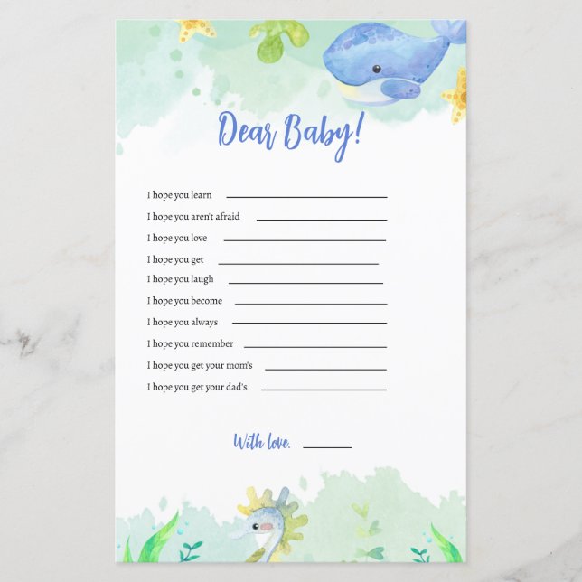 Lámina Debajo del mar Juego de Baby Shower Queridos deseo (Anverso)