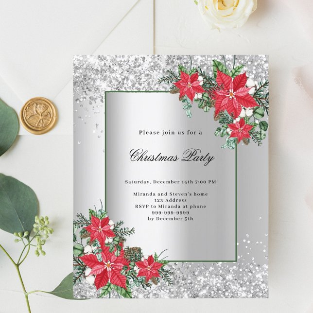 Lámina Decoración de flores rojas plateadas Invitación de (Subido por el creador)