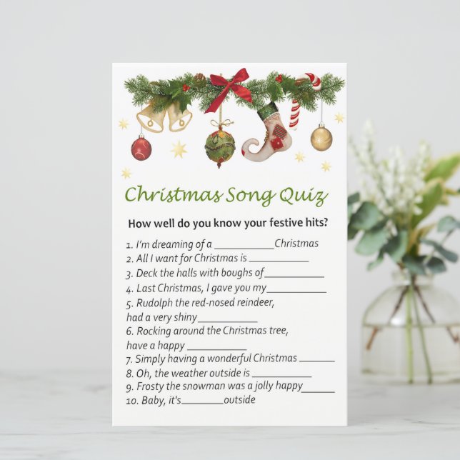 Lámina Decoración navideña navidades juego de preguntas (Anverso de pie)