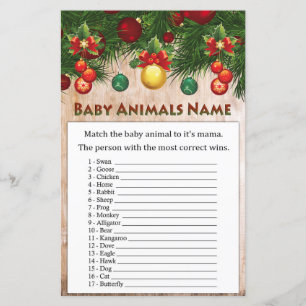 Lámina decoraciones navideñas Baby Animals Nombre Juego