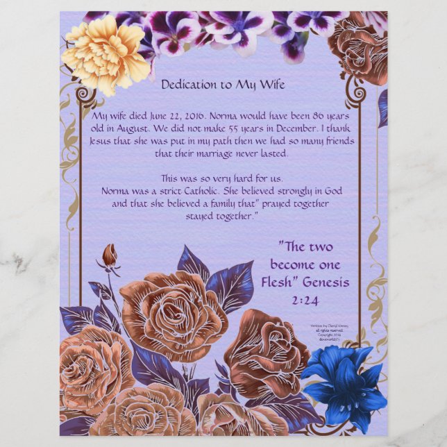 Lámina Dedicación a mi esposa Papel personalizado (Anverso)