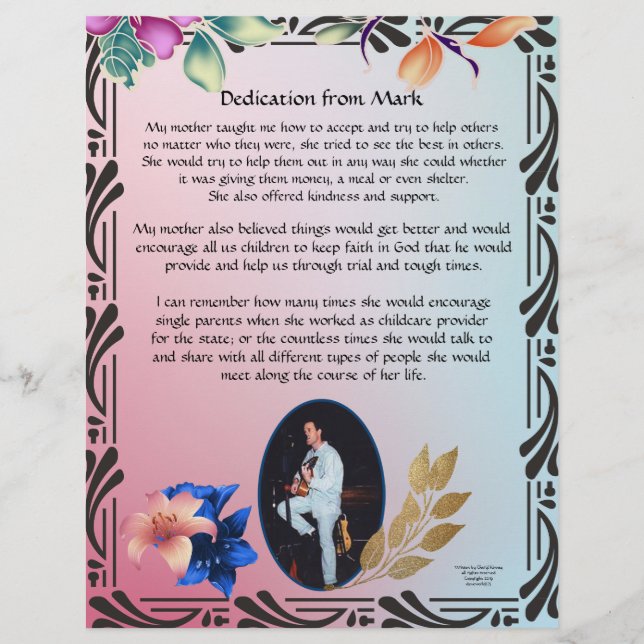 Lámina Dedicación de Mark Personalized Stationary (Anverso)