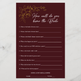 Lámina Deep Burgundy Who Knows The Bride Shower Game