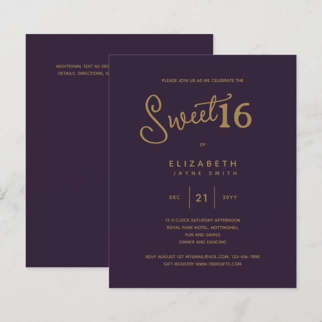 Lámina Deep Purple SWEET 16 Aniversario de Oro Elegante M (Anverso / Reverso)