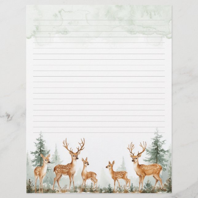 Lámina Deer acuarela en papel de estantería en el bosque (Anverso)