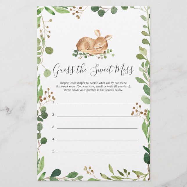 Lámina Deer Baby Shower Adivina El Dulce Mess (Anverso)