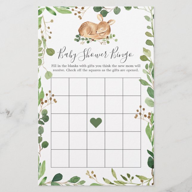 Lámina Deer Baby Shower Bingo Game (Anverso)