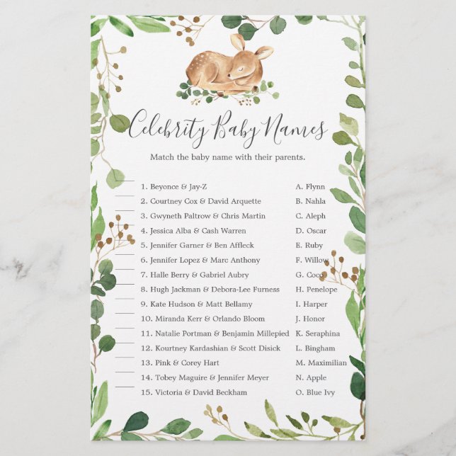 Lámina Deer Baby Shower Celebrity Baby Names (Anverso)