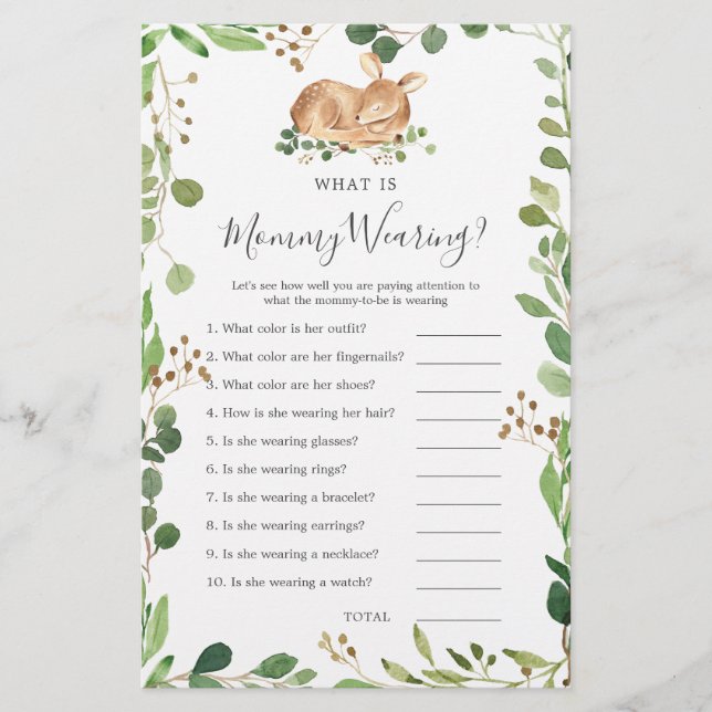 Lámina Deer Baby Shower Qué está usando mamá (Anverso)