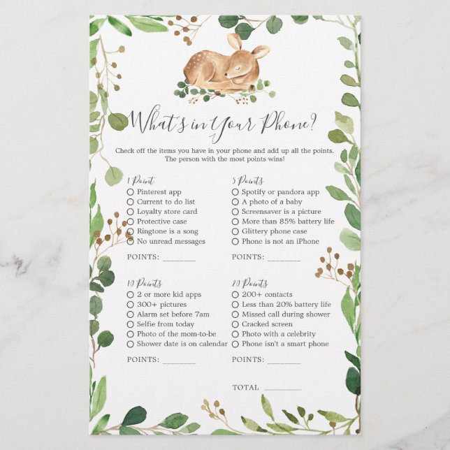 Lámina Deer Baby Shower Qué hay en tu teléfono (Anverso)