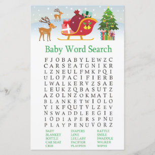 Lámina Deer sleigh presenta Baby Shower Word Search