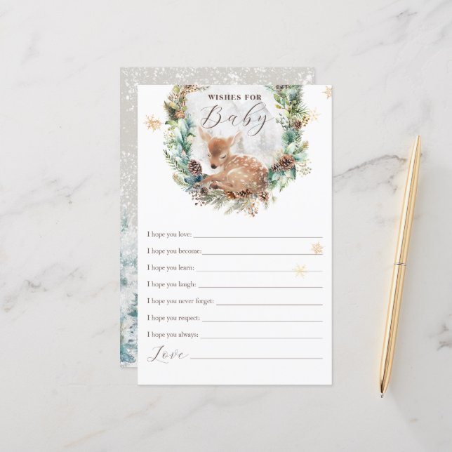 Lámina Deer Winter Woodland desea un juego de Baby Shower (Anverso/Reverso In Situ)