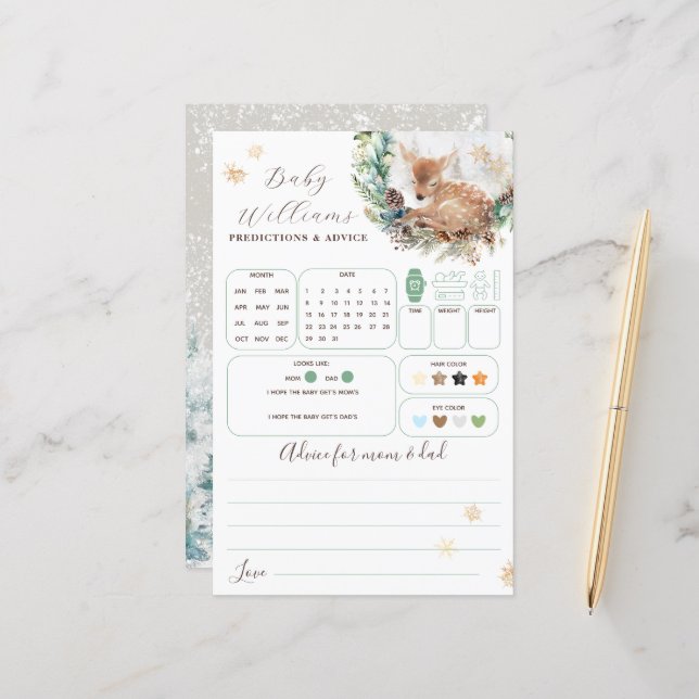 Lámina Deer Winter Woodland Frío fuera del juego de Baby  (Anverso/Reverso In Situ)