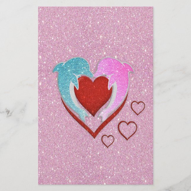 Lámina Delfines azules rosados cortos sosteniendo un cora (Anverso)