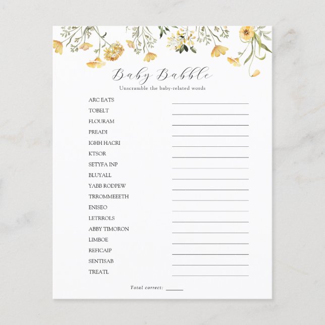 Lámina Delicada flor silvestre amarillo bebé babble estra (Anverso)