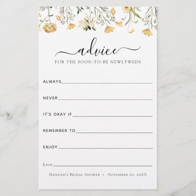 Lámina Delicado consejo de flores silvestres amarillas pa (Anverso)