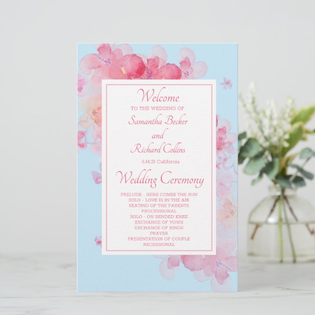 Lámina Delicate Watercolor Floral Wedding Program (Anverso de pie)