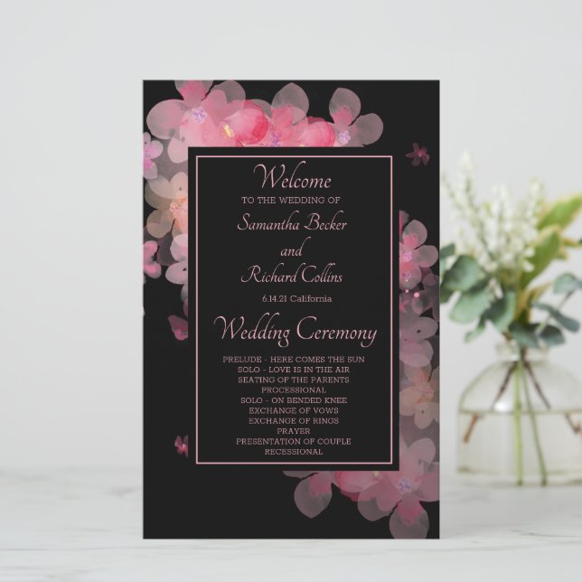Lámina Delicate Watercolor Floral Wedding Program (Anverso de pie)