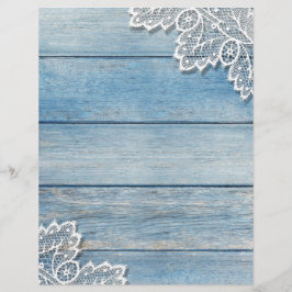 Lámina Denim Blue Wood Grain and White Lace Scrapbook Pap