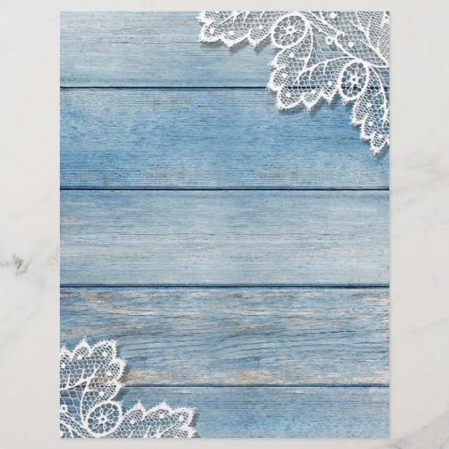 Lámina Denim Blue Wood Grain and White Lace Scrapbook Pap (Anverso)