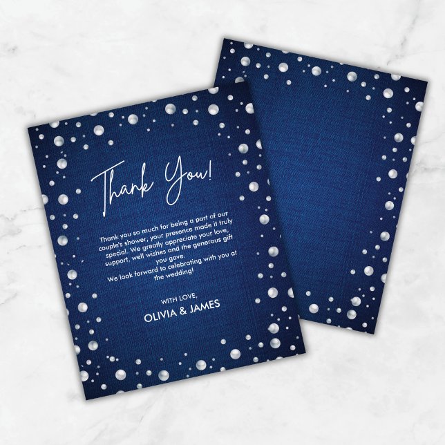 Lámina Denim Diamond Pearls Wedding Shower Gracias Tarjet (Denim Diamond Pearls Wedding Shower Thank You Card )