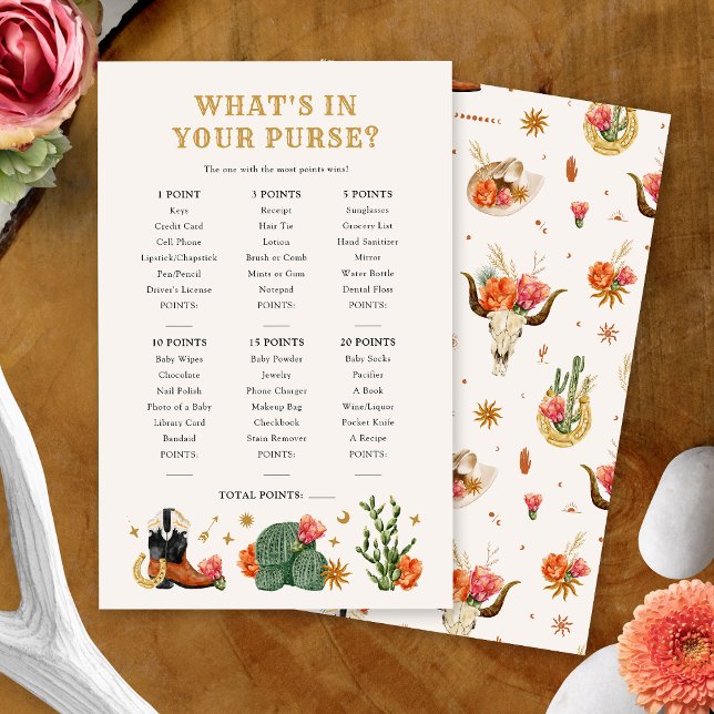Lámina Depósito de bolso occidental (Western Theme What's in Your Purse Game Card by Painted Paperie
)