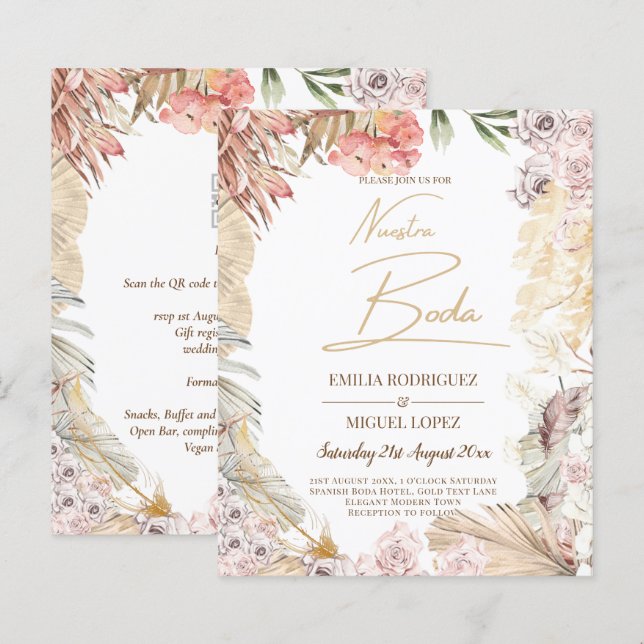 Lámina Descarga digital de la invitación a bodas BOHO par (Anverso / Reverso)