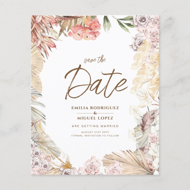 Lámina Descarga digital de la invitación a bodas BOHO par (Anverso)
