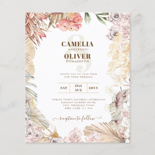 Lámina Descarga digital de la invitación a bodas BOHO par (Anverso)