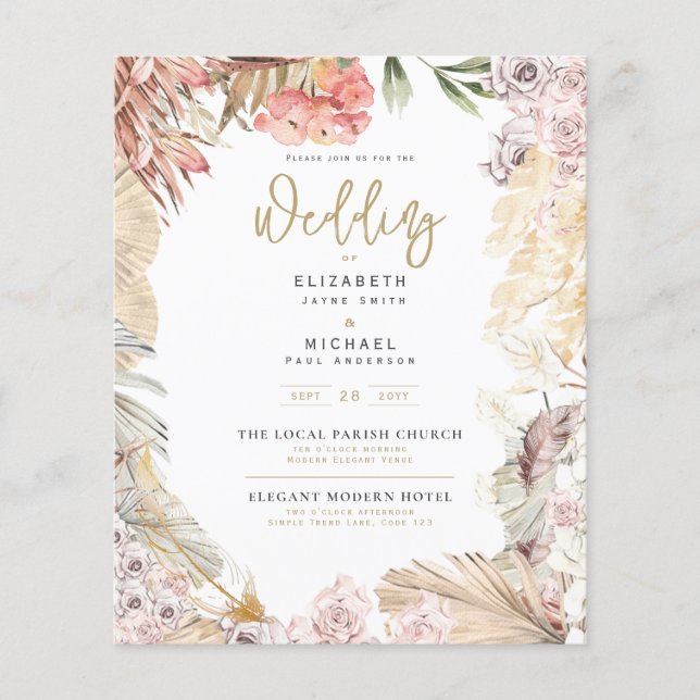 Lámina Descarga digital de la invitación a bodas BOHO par (Anverso)