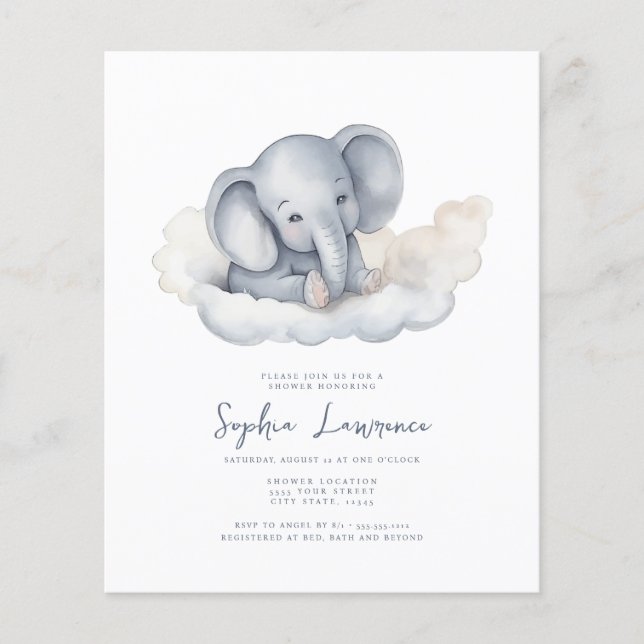 Lámina Descuento de elefante bebé en una invitación de Ba (Anverso)