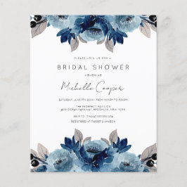 Lámina Descuento elegante azul turbio y floral naval