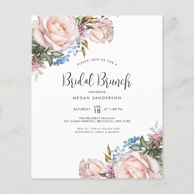 Lámina Descuento Invitación floral de Brunch de novia (Anverso)