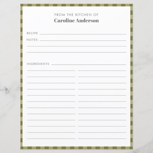 Lámina Desde La Cocina | Receta verde oliva Plage Inserta (Anverso)