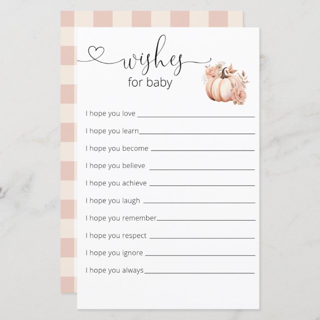 Lámina Deseos De Baby Shower De La Calabaza De Boho Para  (Anverso / Reverso)