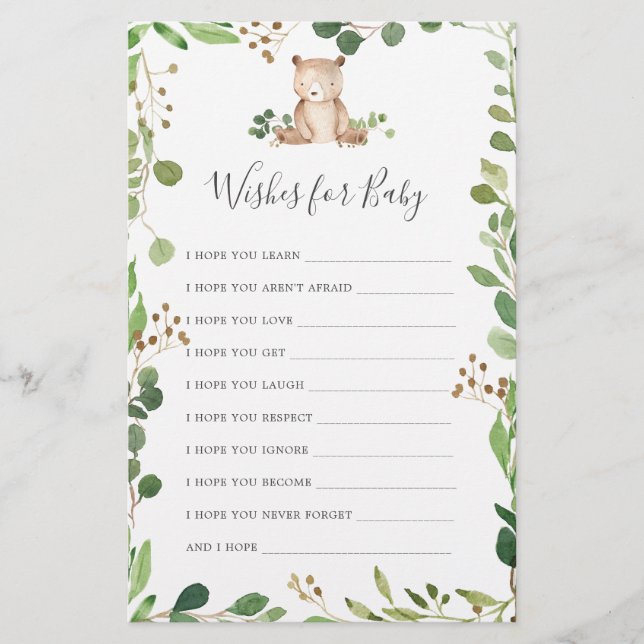 Lámina Deseos De Baby Shower Para El Bebé (Anverso)