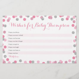 Lámina Deseos de Baby Shower rosados y plateados para las