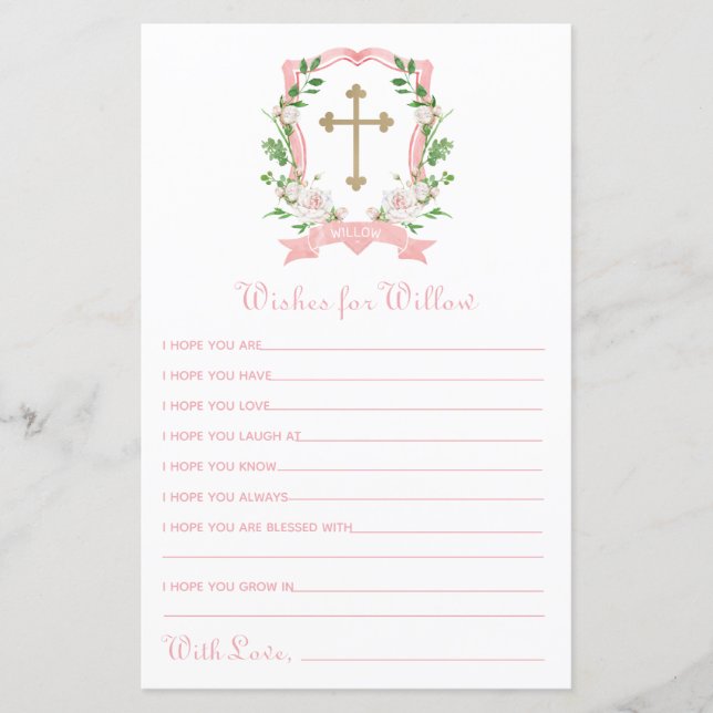 Lámina Deseos De Baptismo Floral De Rubor Para El Bebé (Anverso)