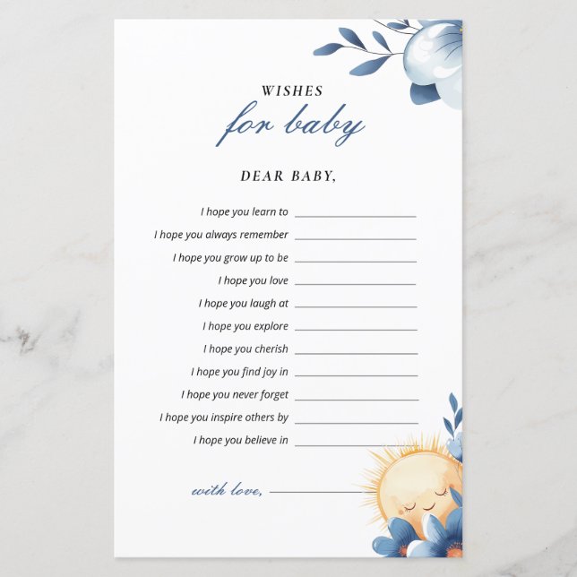 Lámina Deseos De Bebé Aquí Viene El Juego De Baby Shower  (Anverso)