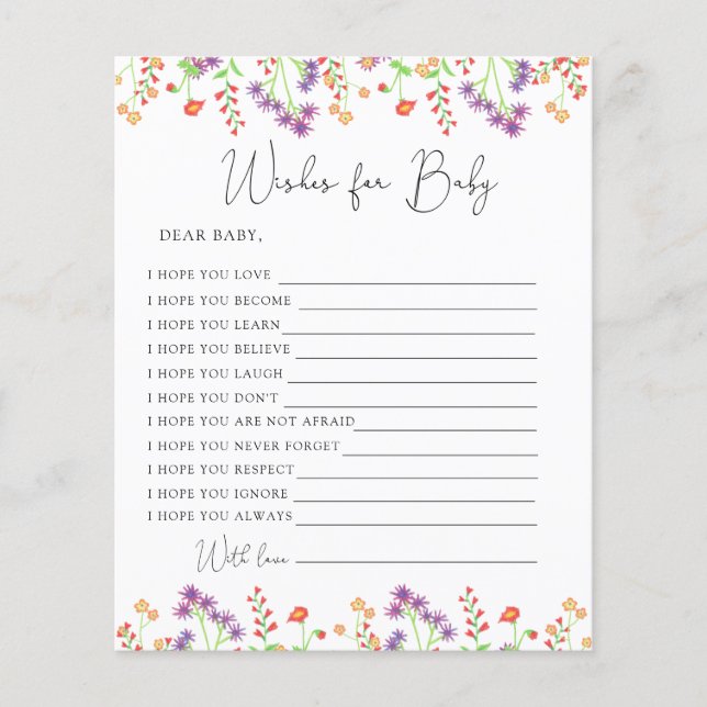 Lámina Deseos de flores silvestres para el bebé (Anverso)