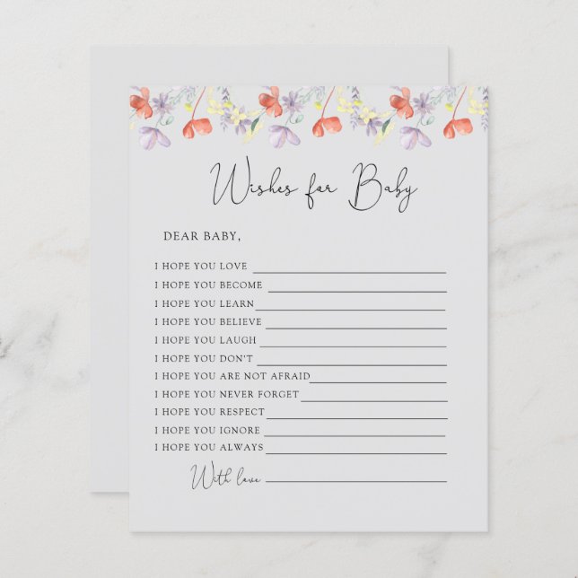 Lámina Deseos de flores silvestres para el bebé (Anverso / Reverso)