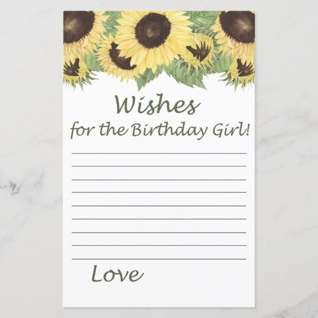 Lámina Deseos de girasol para el chica de cumpleaños (Anverso)