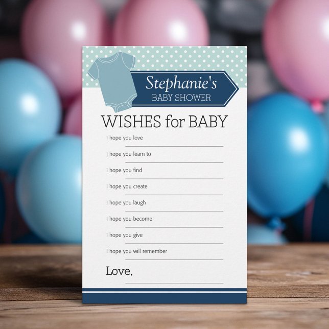 Lámina Deseos de juegos de ducha para bebé - Tee azul Pas (Custom Baby Shower Games)