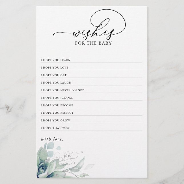 Lámina Deseos De La Hermosa Baby Shower De Verdor Del Beb (Anverso)