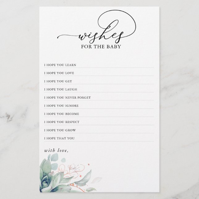 Lámina Deseos De La Hermosa Baby Shower De Verdor Del Beb (Anverso)