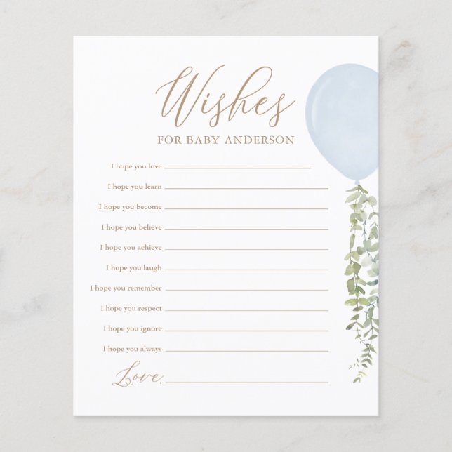 Lámina Deseos de la partida de Baby Shower Baby Blue Ball (Anverso)