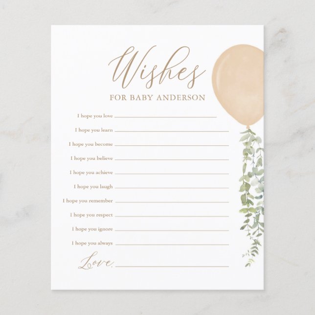 Lámina Deseos de la partida de Baby Shower Baby Gold Ball (Anverso)