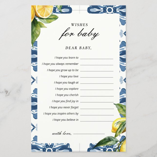 Lámina Deseos de la partida de Baby Shower Baby Lemon Pos (Anverso)