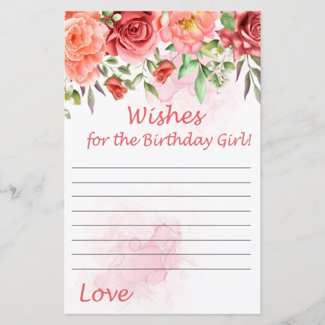 Lámina Deseos de la Rosa Roja para el chica de cumpleaños (Anverso)