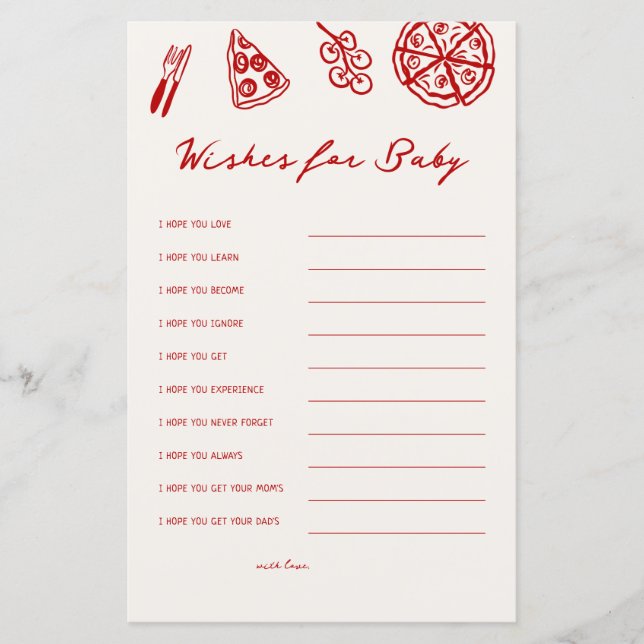 Lámina Deseos De Los Juegos De Baby Shower Baby Pizza (Anverso)